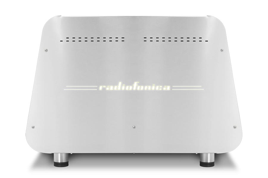 Maquina de café Orchestrale Radiofonica vista trasera 2 grupos E61 automática y/o manual con logo retroiluminado por LED